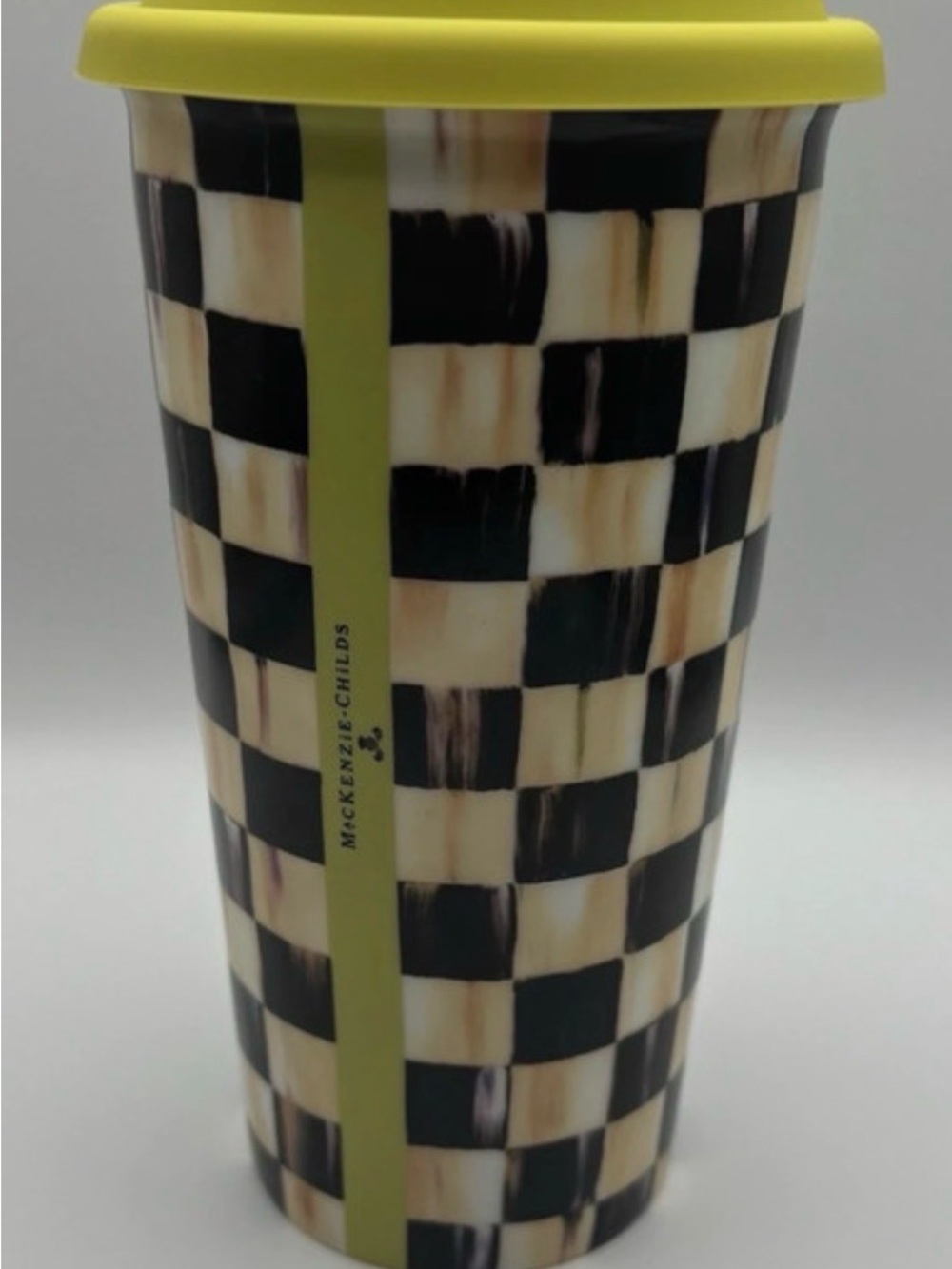 Retired Mackenzie Childs Courtly Check Porcelain Travel Mug New In Box
